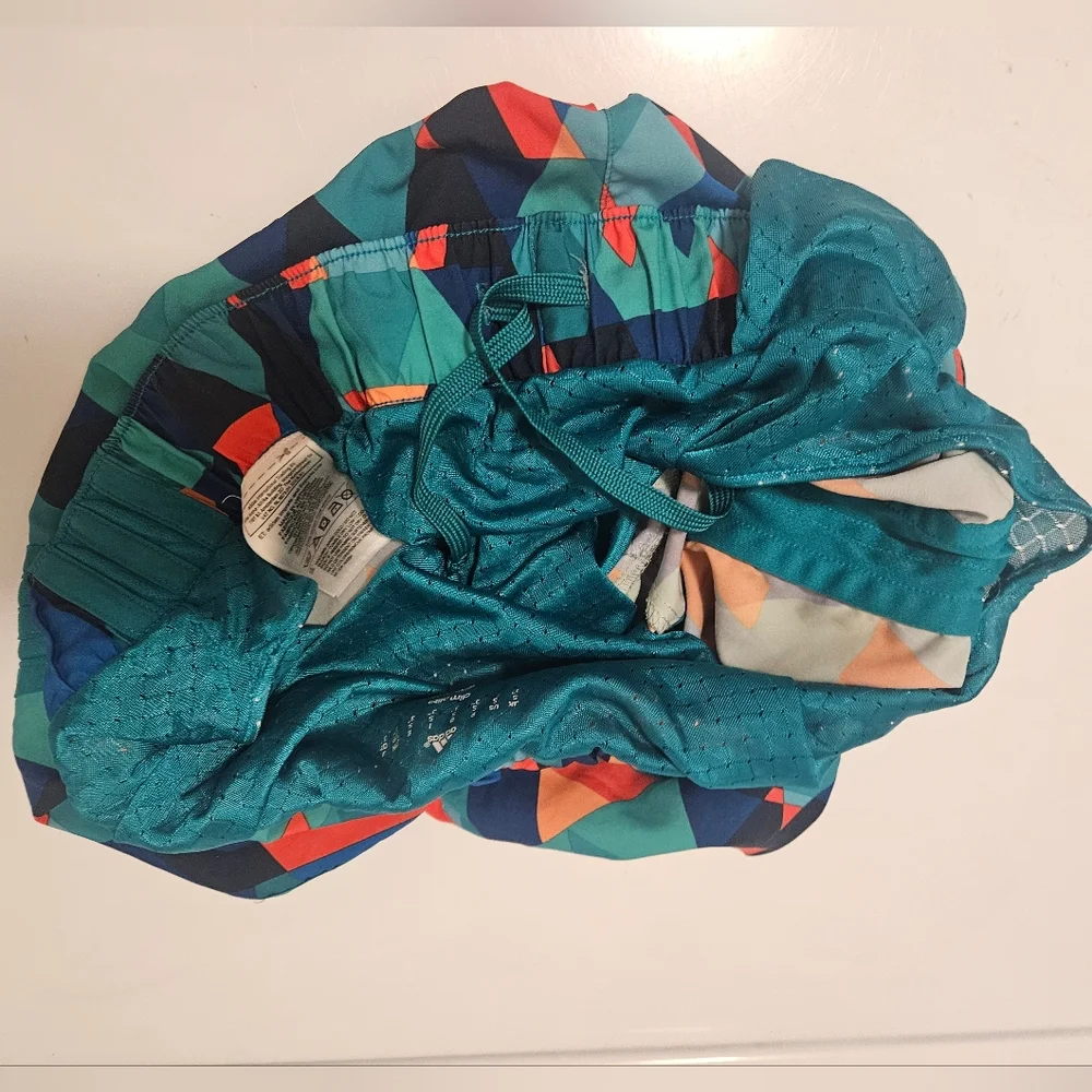 ADIDAS M10 Geometric Graphic Running Teal Shorts | SZ S